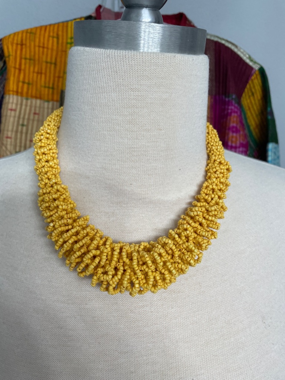 Handmade Yellow Seed Bead Statement Necklace